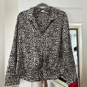 Cheetah Print Blouse with button up and front tie